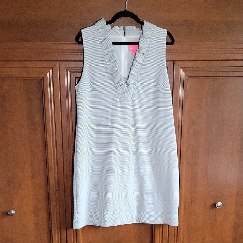 Lilly Pulitzer Gray Ruffle V-Neck Midi Dress